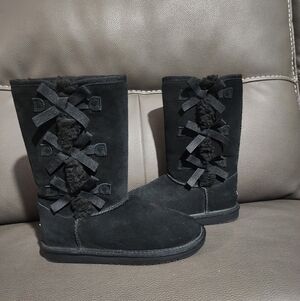 Girls Koolaburra Black Winter Boots with Bow Detail